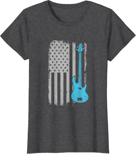 Vista 93 de Electric Bass Guitar Player American Flag Musician T-Shirt Asphalt Grey