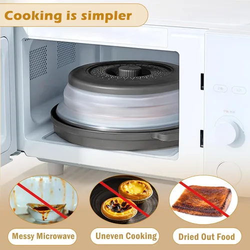 Vista 2 de Cubierta para microondas contra salpicaduras, cubierta de microondas para alimentos con bandeja anti-escaldadura, cubierta de placa de microondas