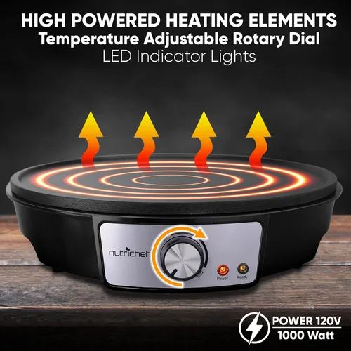 Vista 9 de NutriChef Plancha eléctrica y crepé Placa de cocina antiadherente de 12 pulgadas Control de temperatura ajustable Esparcidor de masa