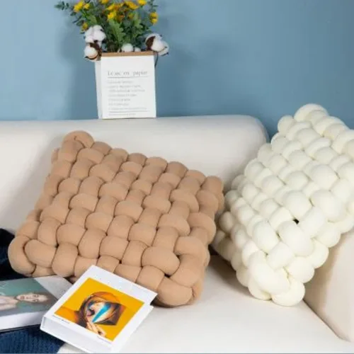 Vista 5 de Almohadillas cómodas para silla, almohada de algodón y lino, almohada de yoga de punto, cojín cuadrado de lana tejida, cojín de sofá, cojín