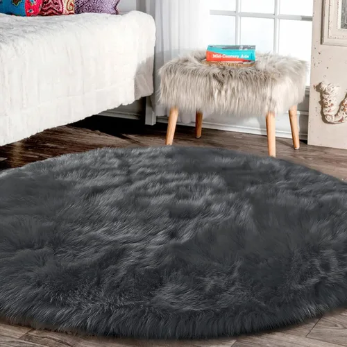 Vista 26 de Latepis - Alfombra rectangular de piel sintética tipo lana de oveja suave y esponjosa de estilo bohemio para sala de estar, dormitorio y residencias