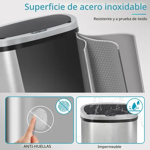 Vista 5 de Dkeli Cubo de basura automático de 13 galones con sensor de movimiento sin tacto, basurero de cocina de acero inoxidable con tapa, basurero de alta