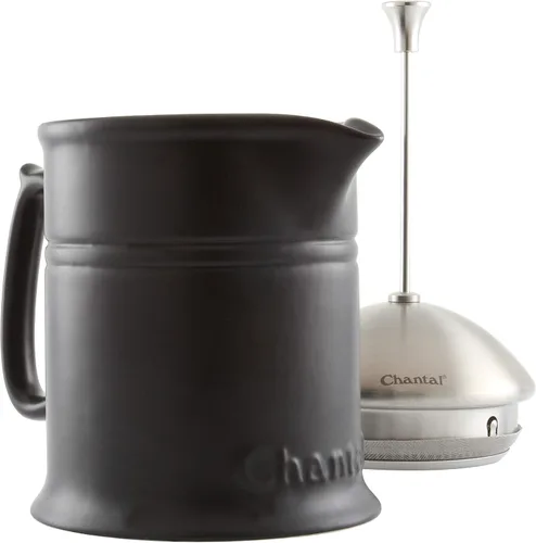 Vista 3 de Chantal Prensa francesa de gres con émbolo y tapa de acero inoxidable, capacidad de 16 onzas, negro mate Mate negro