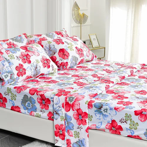Vista 19 de American Home Collection - Juego de sábanas y fundas de almohada estampadas de 6 piezas, con 14 pulgadas de caída; sábanas de microfibra con doble