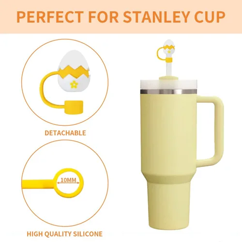 Vista 5 de Juego de 2 fundas de popote de silicona con diseño de huevos de Pascua para Stanley Cup de 30 oz/40 onzas, bonitos accesorios reutilizables