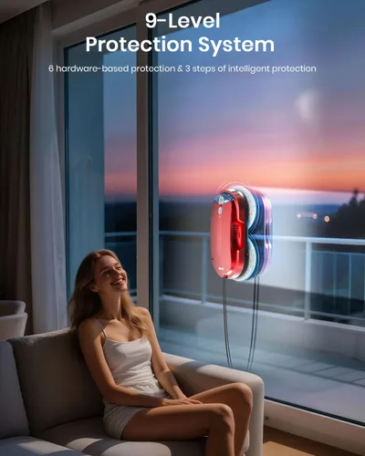 Vista 7 de BNZ Robot inteligente de limpieza de ventanas, limpiador de ventanas Twin Turbo con doble espray automático y múltiples sistemas de seguridad