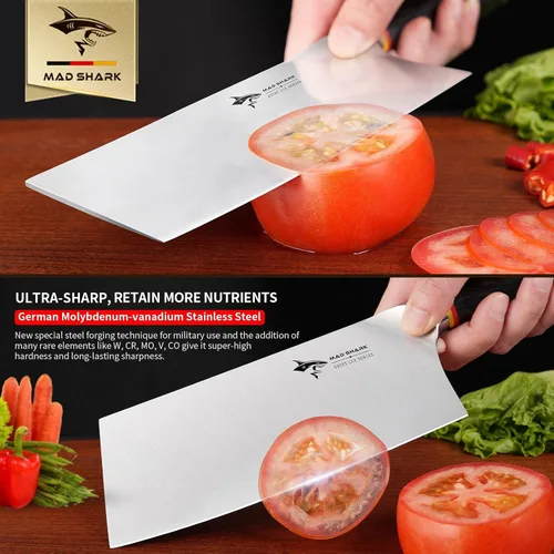Vista 4 de MAD SHARK Cuchillo de cocina de 7 pulgadas, cuchillo profesional afilado para verduras, acero compuesto de grado militar alemán con mango
