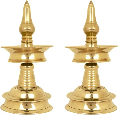 Vista 8 de SATVIK - 1 pieza de 4 pulgadas de latón de pie de metal Kerala Samai Diwali Deepak para Puja tradicional Panchmahal Pooja Deepam Diya lámpara