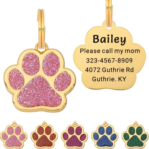 Vista 11 de Etiqueta para perro con grabado personalizado hasta 5 líneas de contenido para el nombre e información de tu mascota, bonita etiqueta de Azul