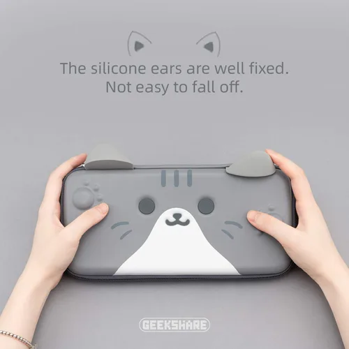 Vista 5 de GeekShare Cat Ears Carry Case Compatible with Nintendo SwitchSwitch OLED - Portable Hardshell Slim Travel Carrying Case fit Switch Console Game