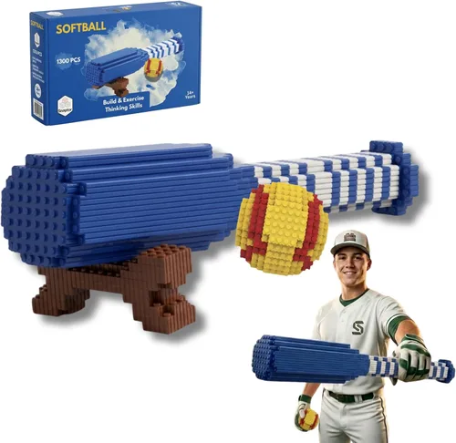 Vista 9 de Juego de bloques de construcción 3D de béisbol, pelota y murciélago, juguete educativo, perfecto para edades de 14, 15, 16 años en adelante