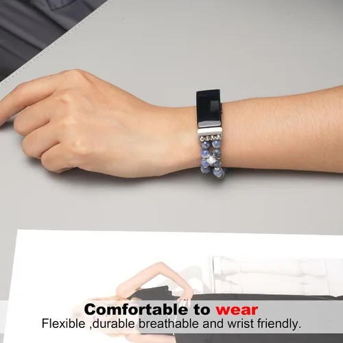 Vista 3 de Compatible con Fitbit Inspire HR/Inspire 2 & Inspire Bandas elásticas hechas a mano para mujer, pulsera de perlas de moda para Inspire Hr/Inspire 2