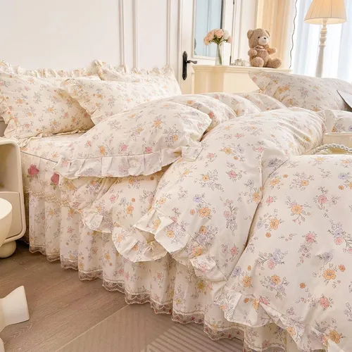 Vista 53 de Funda de edredón de algodón floral tamaño individual con volantes de encaje 100% algodón para adolescentes y niñas, juego de ropa de cama de 3