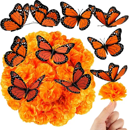 Vista 8 de 120 cabezas de flores de caléndula con decoraciones de mariposa MarigoldandButterfly-120pcs