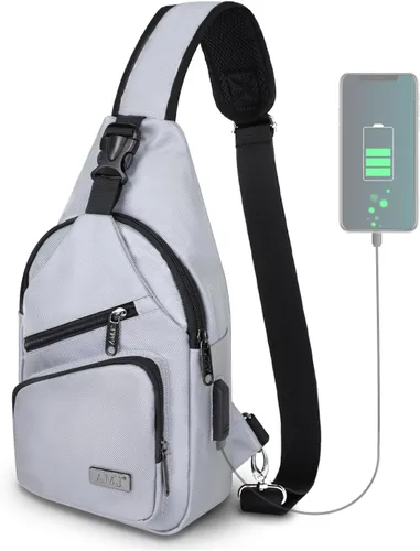 Vista 14 de AMJ Bolso cruzado tipo bandolera para hombres y mujeres, mochila de hombro casual, mochila de pecho tipo morral para senderismo y viajes
