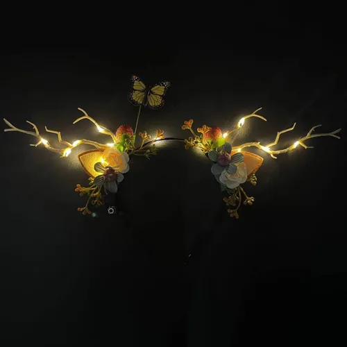 Vista 4 de Tiara LED brillante, cuernos de reno, accesorios para el cabello, para fiesta de Navidad, accesorios para el cabello para mujeres