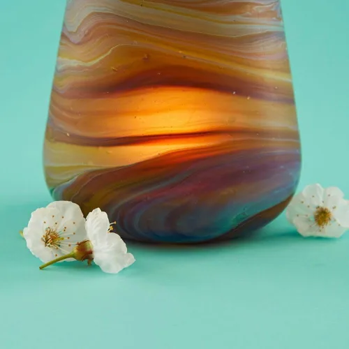 Vista 4 de Hebron Glass - Portavelas con diseño de espirales azules