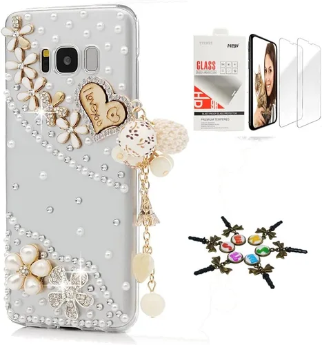 Vista 22 de Sparkle Funda compatible con Samsung Galaxy J2 Prime – Elegante funda 3D hecha a mano con diseño floral de mariposas y flores con protector