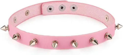 Vista 12 de HZMAN Collar Gargantilla de Cuero con Espigas Metálicas, Puños Puntiagudos y Eslabón de Seguridad para Mujeres y Hombres 01-Negro