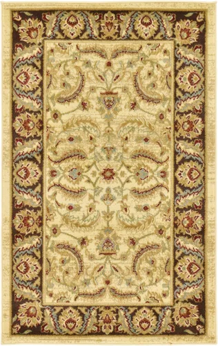Vista 50 de Unique Loom - Colección Voyage - Alfombra redonda tradicional oriental, marrón, Polipropileno, Marrón/Azul Claro