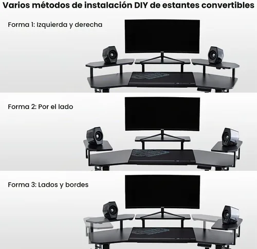 Vista 8 de EUREKA ERGONOMIC Aero - Escritorio eléctrico de pie en forma de W de 55 pulgadas, escritorio para juegos de computadora de altura ajustable con Negro