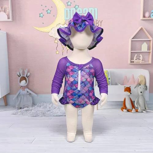 Vista 16 de Traje de baño de una pieza con cremallera de manga larga para bebé niña con gorro