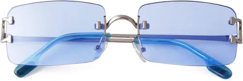 Vista 3 de Laurinny Gafas de sol rectangulares retro para mujeres y hombres, gafas sin montura de los años 90, lentes teñidas de metal, color caramelo