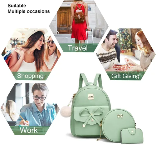 Vista 31 de ZGWJ Mini mochila de cuero con moño, mochila pequeña, linda mochila casual de viaje para niñas y mujeres, M, Mochilas tipo mochila