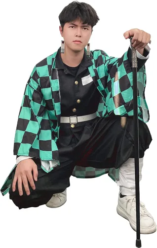 Vista 2 de CosTribe Disfraz de anime para hombre kimono conjunto completo bata tipo cárdigan Haori con leggings para pendientes