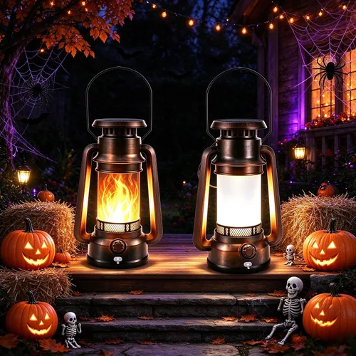 Vista 5 de Toodour Linterna solar de Halloween, paquete de 2 faroles solares vintage Bronce