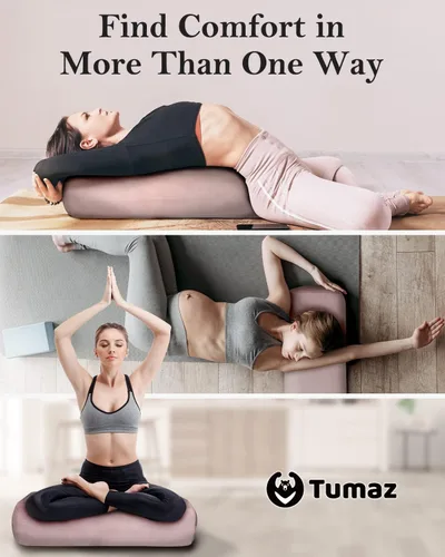 Vista 7 de Tumaz Yoga Bolster Set, Rectangular Yoga Bolster with Washable Cover Soft bolster for restorative yoga, meditation and stretching. Includes 8-ft