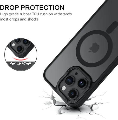 Vista 4 de BENTOBEN Funda magnética para iPhone 15 Pro Max, compatible con MagSafe, translúcida mate, esmerilada, antihuellas, delgada, a prueba de golpes