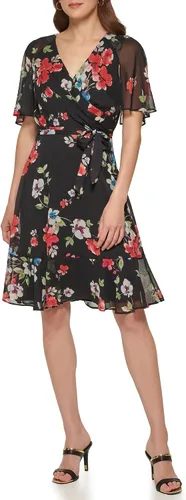 Vista 4 de DKNY Vestido ajustado y acampanado con cuello en V para mujer