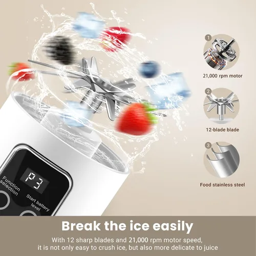 Vista 5 de Batidora portátil para batidos, 500ML USB recargable Juicer Cup (blanco)
