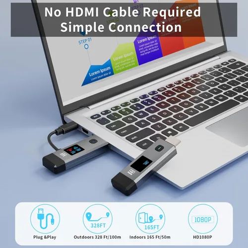 Vista 2 de Transmisor y receptor HDMI inalámbrico 328 pies/100m Extensor 1080P Salida Negro