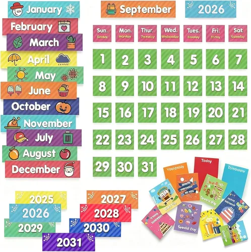 Vista 2 de EAMAY - Calendario mensual de bolsillo para aula con 71 tarjetas para el aprendizaje de niños para el hogar, suministros para la educación en casa