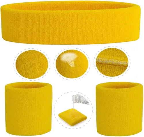Vista 61 de ONUPGO - Conjunto de diadema y muñequeras deportivas para el sudor, hechas de algodón con bucles, muñequeras, contra humedad