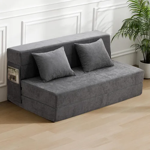 Vista 10 de HOMFINE Sofá cama plegable - Silla cama convertible con cojín, sofá desplegable, colchón de espuma viscoelástica para piso, sofá futón, sofá