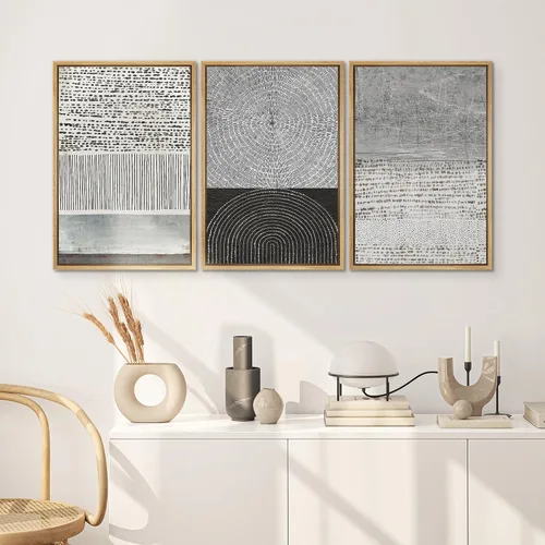 Vista 628 de SIGNWIN Lienzo enmarcado para pared, juego de arte neutro de bosque brumoso, ilustraciones en tono tierra, arte moderno, decorativo, bohemio