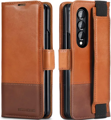 Vista 39 de KEZiHOME Funda tipo cartera de piel auténtica para Samsung Galaxy Z Fold 6 Negro