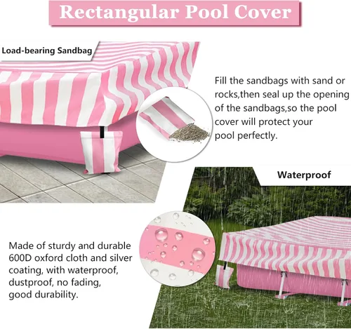 Vista 4 de Cubierta rectangular para piscina, cubiertas impermeables para piscina rectangular de 7 x 5 x 24 pulgadas, marco de metal rectangular sobre