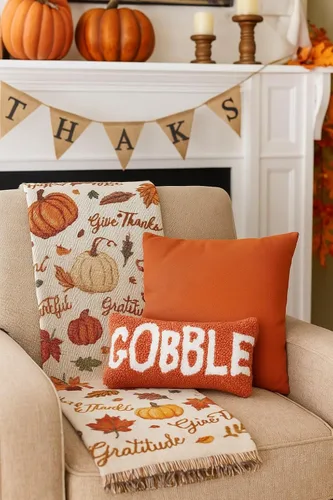 Vista 2 de C&F Home Gobble Script - Almohada rectangular pequeña con gancho de 6 x 12 pulgadas, para otoño, cosecha, Acción de Gracias, hogar, sala de estar