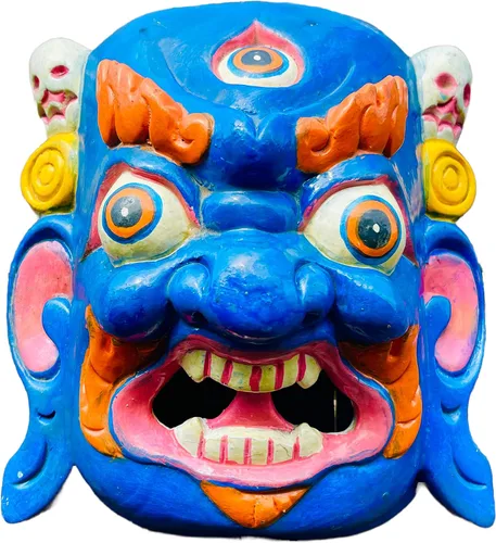 Vista 2 de Himalayan Craft Escultura de pared Bhairab Máscara de madera para colgar en la pared Shiva Mahakala Kaal Bhairab Máscara de budismo para decoración