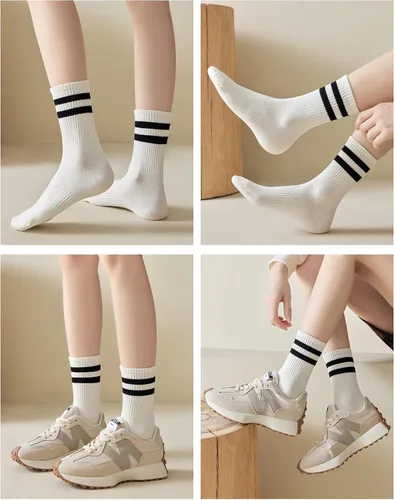 Vista 5 de Calcetines Crew para Mujer Calcetines Deportivos a Rayas para Mujeres