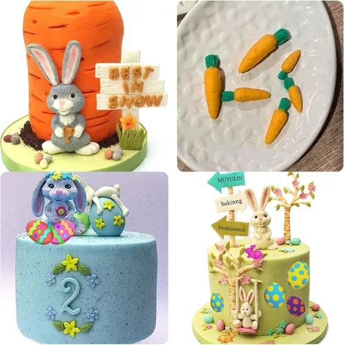 Vista 7 de Molde de silicona 3D de conejo de Pascua, moldes de chocolate con zanahoria de conejo grande, huevos de conejo, oreja, margarita, flores, dulces