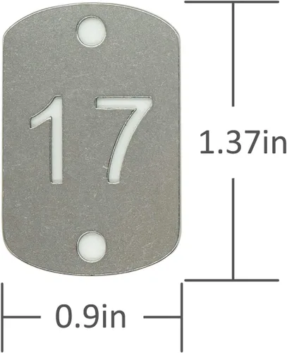 Vista 2 de Etiquetas de números rectangulares ahuecadas de acero inoxidable con dos agujeros (1-10)