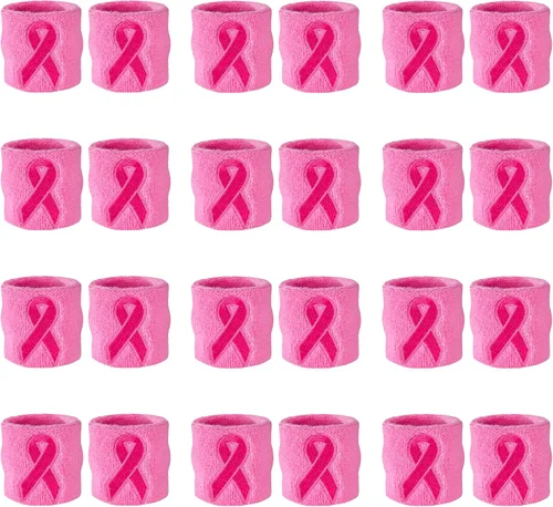 Vista 8 de Suddora Pulseras de cinta rosa - Bandas para el sudor a granel para concientizar el cáncer de mama Negro - 1 par (paquete de 2)