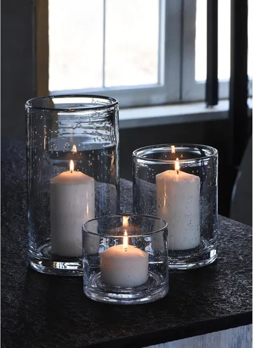 Vista 12 de Candelabro de huracán azul ARIAMOTION a granel para jarrón de vidrio cilíndrico, diseño de burbujas sembradas, moderno, estilo granja, hecho a mano