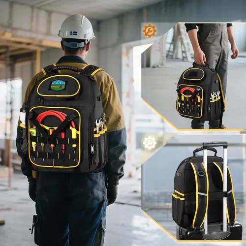 Vista 8 de Mochila de herramientas Marscamd con bolsa de herramientas, bolsa de herramientas resistente con múltiples bolsillos, negra