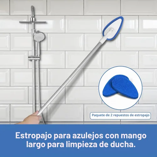 Vista 5 de Qaestfy Paquete de 2 almohadillas de repuesto compatibles con QAE008 Cepillo de limpieza para bañera y azulejos con mango largo, modelo QAE009